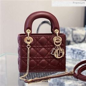 Dior Classic Lady Dior Lambskin Mini Bag Burgundy/Gold (XXG-0021108)