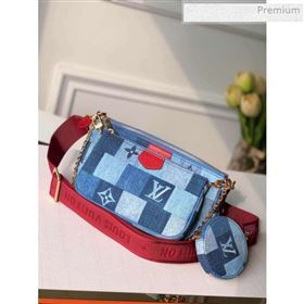 Louis Vuitton Multi Pochette Accessoires Shoulder Bag in Damier Monogram Denim Canvas M44990 Blue/Red 2020 (KI-0020402)