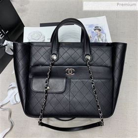 Chanel Quilted Calfskin Pocket Large Zipped Shopping Bag AS130 Black 2020 (JY-0020404)