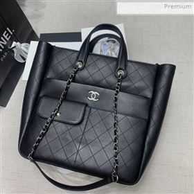 Chanel Quilted Calfskin Pocket Large Zipped Shopping Bag AS1299 Black 2020 (JY-0020403)