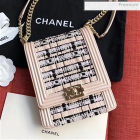 Chanel Woven Boy Vertical Flap Bag AS0130 Pink 2020 (XING-0020408)