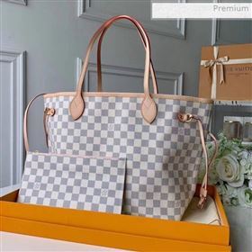 Louis Vuitton Neverfull MM Damier Azur Canvas Tote Bag N41605 Pink (KI-0020434)