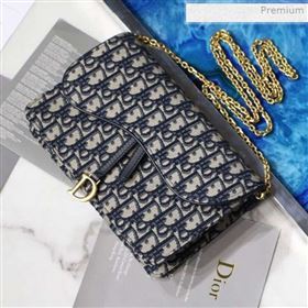 Dior Saddle Large Wallet on Chain Clutch WOC in Blue Oblique Canvas 2019 (XXG-0020904)