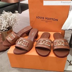 Louis Vuitton Lock It Grained Calfskin Slide Sandals Mules Brown 2020 (KL-0021129)