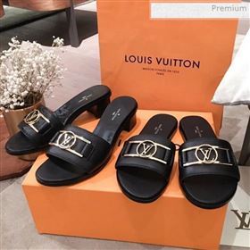 Louis Vuitton Lock It Grained Calfskin Slide Sandals Mules Black 2020 (KL-0021130)