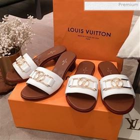 Louis Vuitton Lock It Grained Calfskin Slide Sandals Mules White 2020 (KL-0021131)