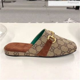 Gucci GG Canvas Horsebit Flat Mules Beige 2020 (MD-0021135)