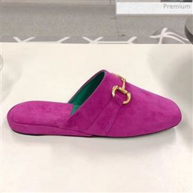 Gucci Suede Horsebit Flat Mules Hot Pink 2020 (MD-0021136)