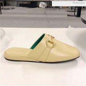 Gucci Lambskin Horsebit Flat Mules Light Beige 2020 (MD-0021134)