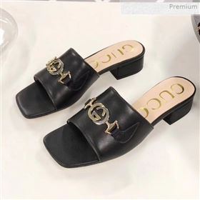 Gucci Zumi Leather Slide Sandals 602415 Black 2020 (MD-0021138)