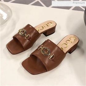 Gucci Zumi Leather Slide Sandals 602415 Brown 2020 (MD-0021139)