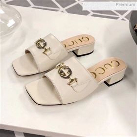 Gucci Zumi Leather Slide Sandals 602415 White 2020 (MD-0021137)