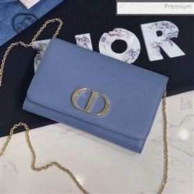 Dior 30 Montaigne CD Grained Calfskin Wallet on Chain WOC Blue 2019 (XXG-0021205)