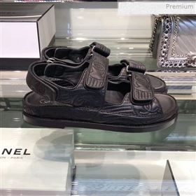 Chanel CC Strap Flat Sandals G3445 Black 2020 (XO-0021402)