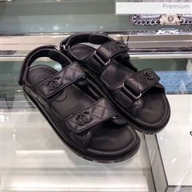 Chanel Quilted Strap Flat Sandals G3445 Black 2020 (XO-0021404)