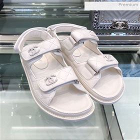 Chanel Quilted Strap Flat Sandals G3445 White 2020 (XO-0021405)