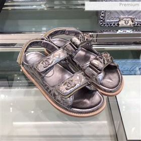 Chanel Quilted Strap Flat Sandals G3445 Silver 2020 (XO-0021406)