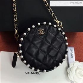 Chanel Quilted Leather Pearl Round Clutch with Chain Black 2020 (FM-0021501)