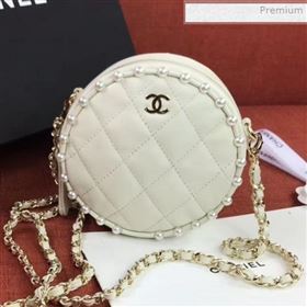 Chanel Quilted Leather Pearl Round Clutch with Chain White 2020 (FM-0021503)