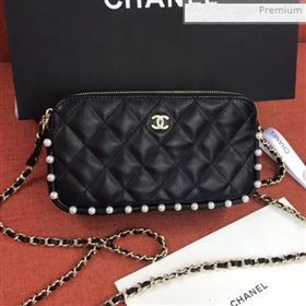 Chanel Quilted Calfskin Pearl Clutch with Chain Black 2020 (FM-0021502)