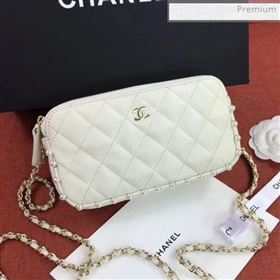 Chanel Quilted Calfskin Pearl Clutch with Chain White 2020 (FM-0021504)