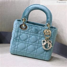 Dior Lady Dior Mini Bag in Cannage Velvet Blue 2019 (XXG-0021619)