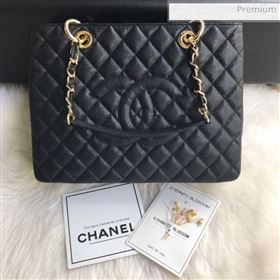 Chanel Grained Calfskin Grand Shopping Tote GST Bag Black/Gold (FM-0021709)