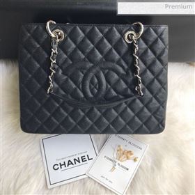 Chanel Grained Calfskin Grand Shopping Tote GST Bag Black/Silver (FM-0021710)