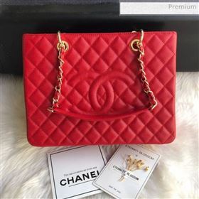 Chanel Grained Calfskin Grand Shopping Tote GST Bag Red/Gold (FM-0021715)