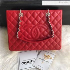 Chanel Grained Calfskin Grand Shopping Tote GST Bag Red/Silver (FM-0021716)