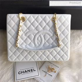 Chanel Grained Calfskin Grand Shopping Tote GST Bag White/Gold (FM-0021719)