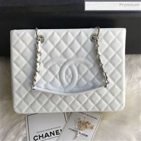 Chanel Grained Calfskin Grand Shopping Tote GST Bag White/Silver (FM-0021720)