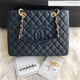 Chanel Grained Calfskin Grand Shopping Tote GST Bag Navy Blue/Gold (FM-0021721)