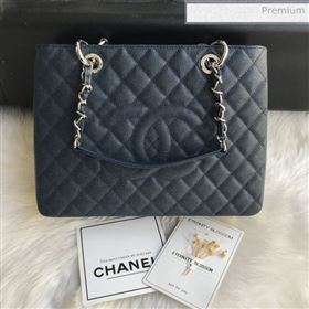 Chanel Grained Calfskin Grand Shopping Tote GST Bag Navy Blue/Silver (FM-0021722)