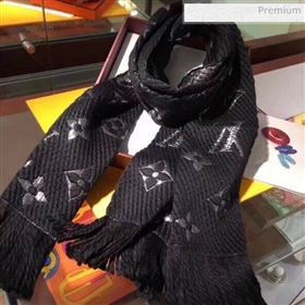 Louis Vuitton Wool Silk Shiny Fringe Scarf 30x175 Black/Silver (1A066-9101755)