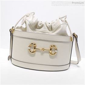 Gucci 1955 Horsebit Bucket Bag 602118 White Leather 2019 (DLH-9111901)