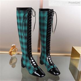 Dior Naughtily-D Check Lac-up High Boots Green 2019 (DLY-9111531)