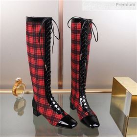 Dior Naughtily-D Check Lac-up High Boots Red 2019 (DLY-9111532)