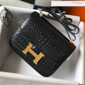 Hermes Constance 18/23cm in Crocodile Embossed Calf Leather Black/Gold 2019 (Half Handmade) (FL-9122114)