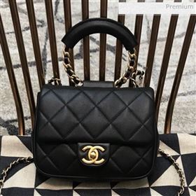 Chanel Quilted Lambskin Small Flap Bag with Ring Top Handle AS1357 Black 2020 (JDH-9120210)