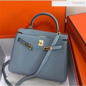 Hermes Kelly 25cm/28cm/32cm Togo Leather Bag Light Blue（Gold Hardware) (FL-8111354)