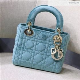 Dior Lady Dior Mini Bag in Cannage Velvet Light Blue 2019 (XXG-0021619)