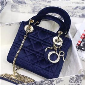 Dior Lady Dior Mini Bag in Cannage Velvet Navy Blue 2019 (XXG-0021623)