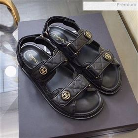 Chanel Strap Flat Sandals G3445 Black/Gold 2020 (XO-0021728)