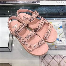 Chanel Chain Leather Strap Flat Sandals Pink 2020 (XO-0021904)