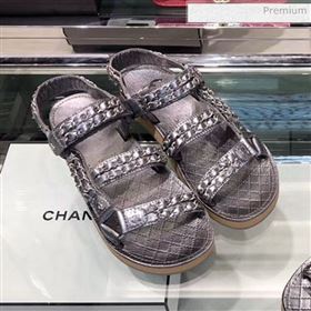 Chanel Chain Leather Strap Flat Sandals Silver 2020 (XO-0021902)