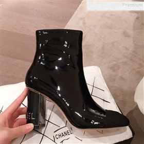 Chanel Patent Leather Logo Heel Zipped Short Boots Black 2020 (KL-9120608)