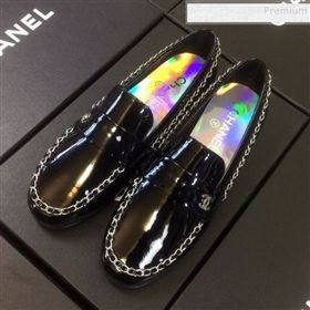 Chanel Patent Calfskin Rainbow Lining Chain Flat Loafers G35631 Black 2020 (DLY-9120612)