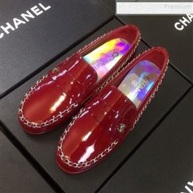 Chanel Patent Calfskin Rainbow Lining Chain Flat Loafers G35631 Red 2020 (DLY-9120613)