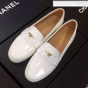 Chanel Patent Calfskin Flat Loafers G35110 White 2020 (DLY-9120611)